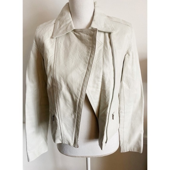 Kenneth Cole • Cream Leather Moto Jacket - Picture 1 of 9